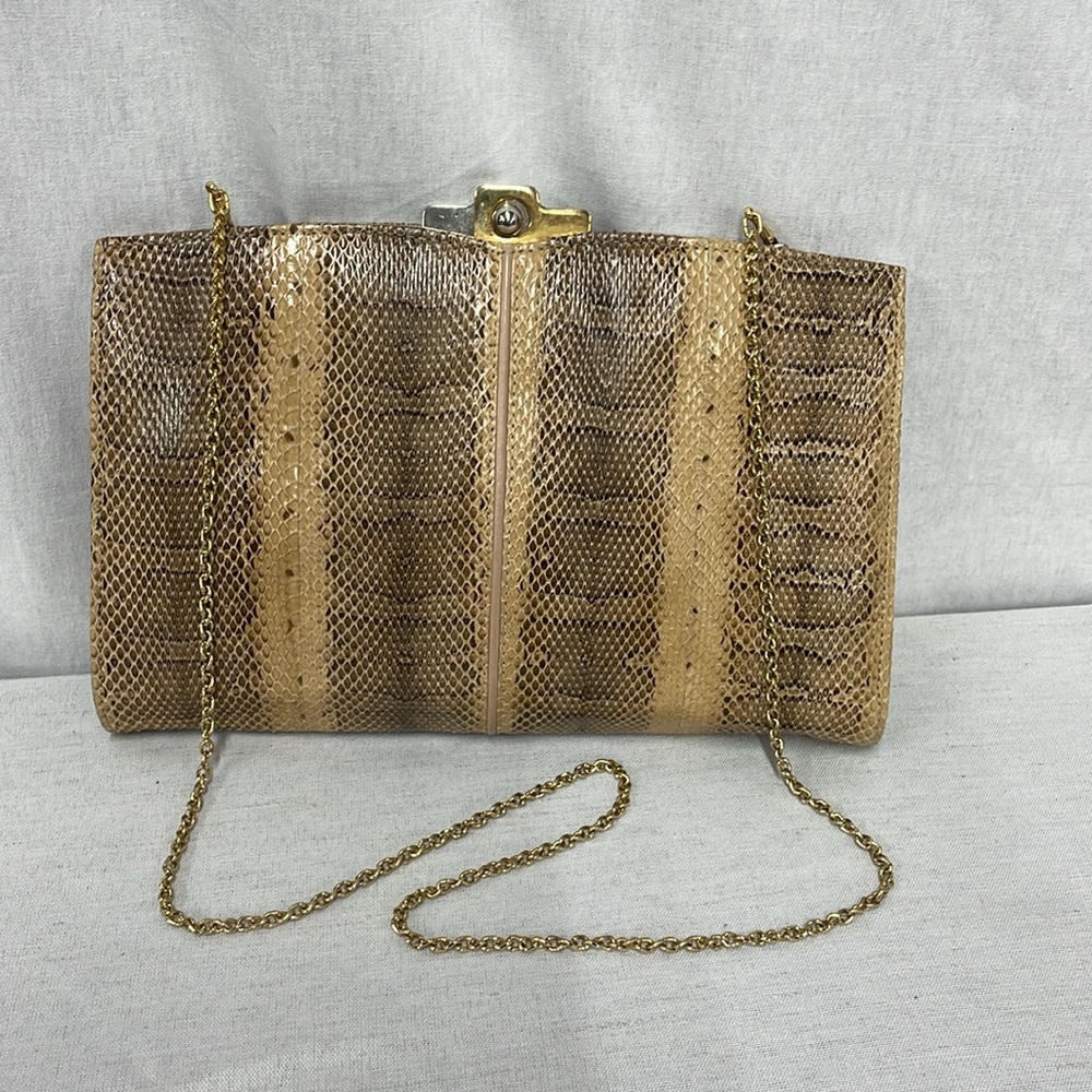 Snow White Shoe Company vintage leather and snakeskin clutch, mirror, coin purse